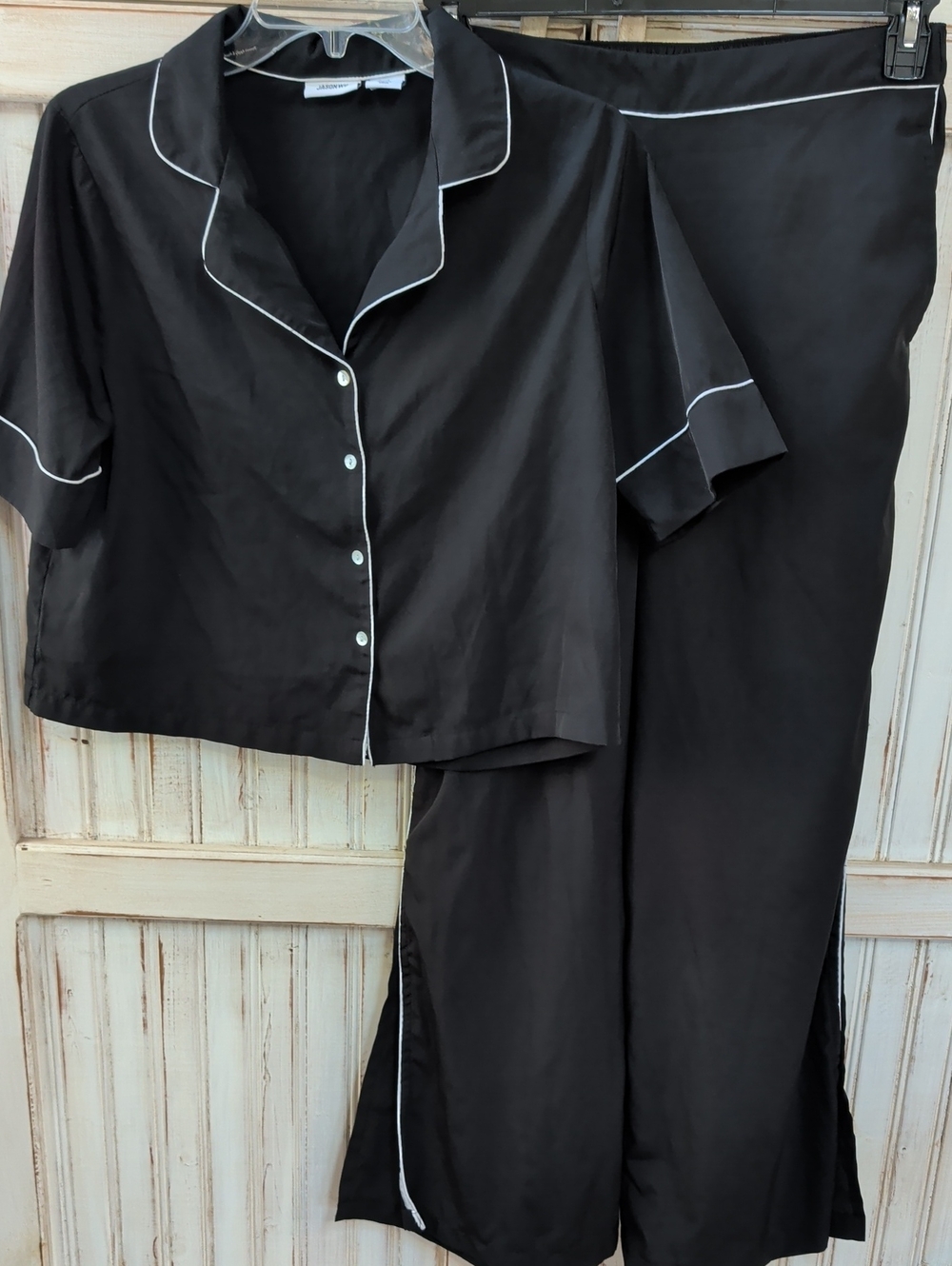 Jason Wu, Black With White Piping, Short Sleeve/Long Pants Pajama Set. Sz Small